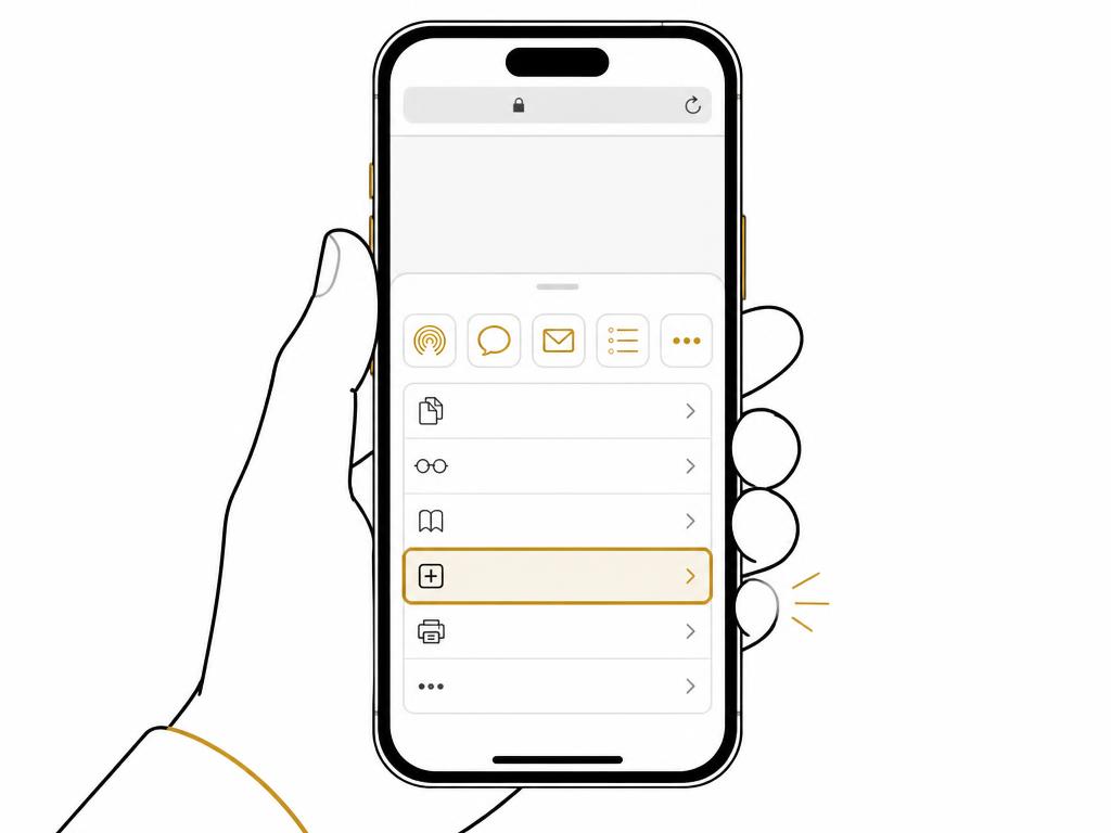 iPhone share menu with Add to Home Screen highlighted in gold